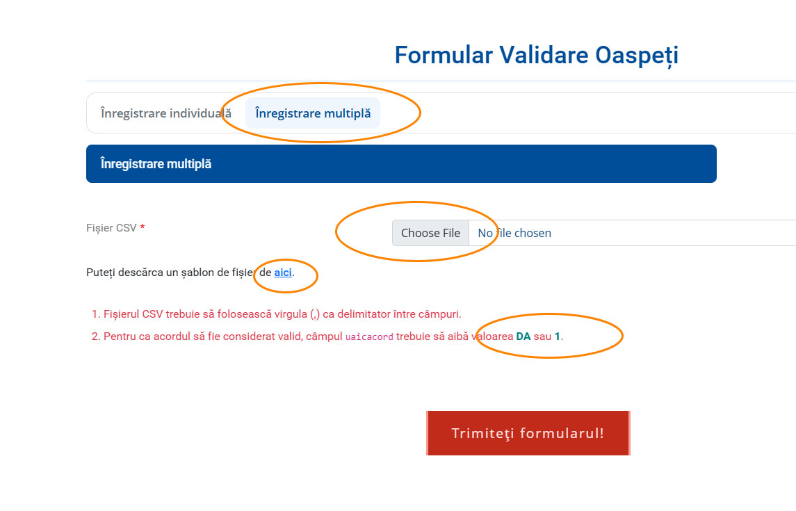 Inregistrare oaspeti - CSV